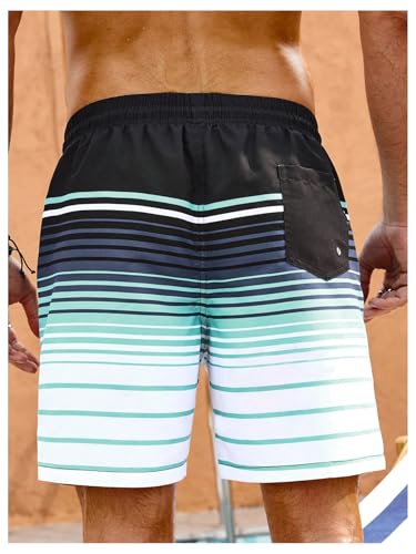 SHENHE Men's Swim Trunks Drawstring Striped Hawaiian Beach Swimming Surfing Shorts2