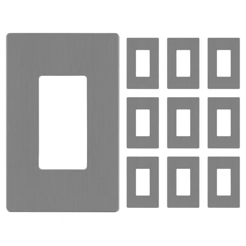 Image of LIDER Decorator Switch Cover, Screwless Wall Plate, Mid-Size 1-Gang 4.88 inch x 3.11 inch, LSWP-31M-BGY10P, UL Listed, Thermoplastic, Brushed Gray, 10-Pack