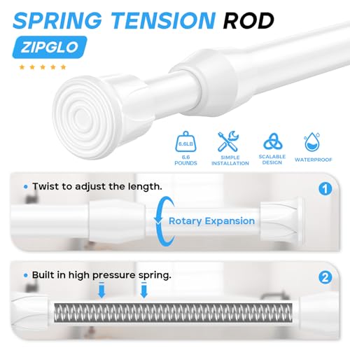 Image of Spring Tension Curtain Rods 17-28 Inch White 2 Pack | No-drill & tool-free setup. Fits windows, kitchens, doorways. Rust-resistant, great for light curtains.
