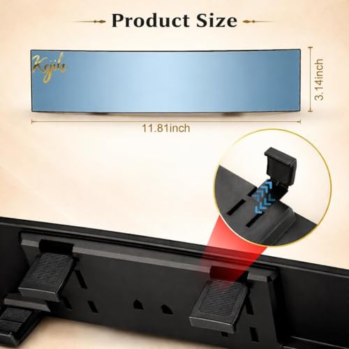 Image of 12 Inch Car Rear View Mirror - Anti-Glare Wide Angle Panoramic Mirror, Curved Surface Design, High Definition Glass, Universal Clip-On Interior Rearview Mirror