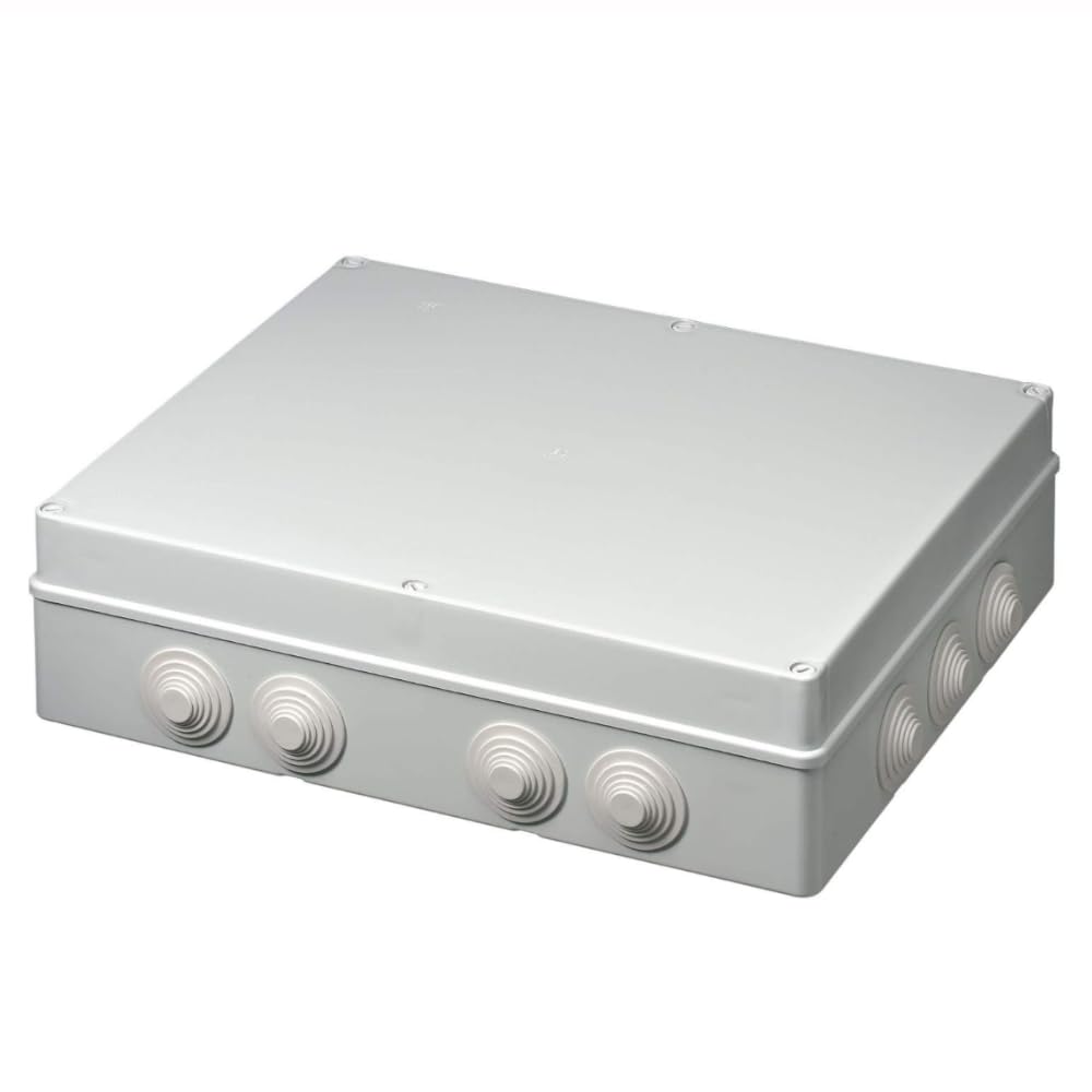 Scatola di derivazione esterna IP55, rettangolare 460 x 380 x 120 mm, scatola di giunzione per impianto elettrico, impermeabile, passacavi, grigio, coperchio incernierato, ideale per illuminazione