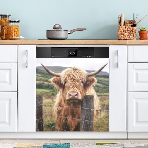 Dishwasher Cover Panel, Funny Scottish Highland Cattle Cows