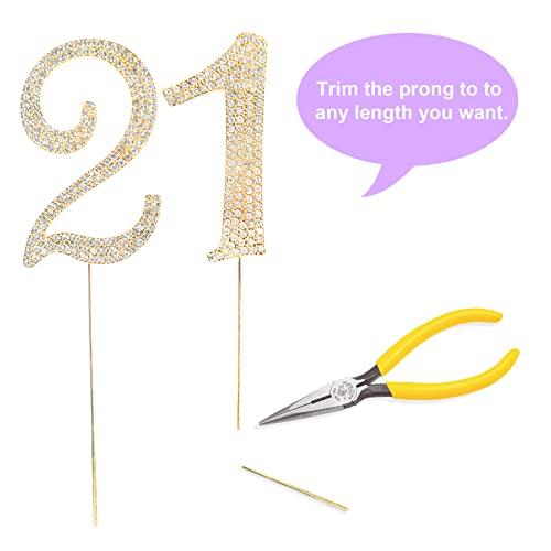 Number Cake Topper 21, Uniideco Gold Rhinestone Premium Metal Bling Bling Cake Decor, Sparkly Happy Birthday Wedding Anniversary Party Decoration Centerpiece #TOP4