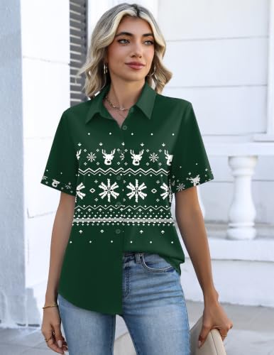 Image of Christmas Outfits for Women Button Down Shirts Short Sleeve Tops Cute Shirt