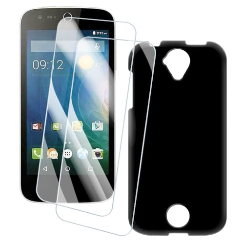 OAGELIM 2er Pack Bildschirm Schutzfolie + Hülle Kompatibel mit Acer Liquid Z330 (4.5 Zoll) Künstlerisch Bedruckte Hülle & Gehärtetes Glas Kratzfest (Schwarz)