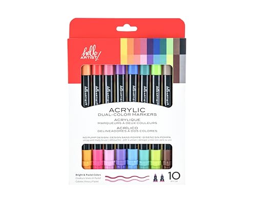 Image of Dual-Color Markers, Set of 10, Bright /Pastel Colors, Bright and Vivid Colors, For Crafts, Journaling, Coloring, Artists, Bullet Tip, Home or Classroom Use