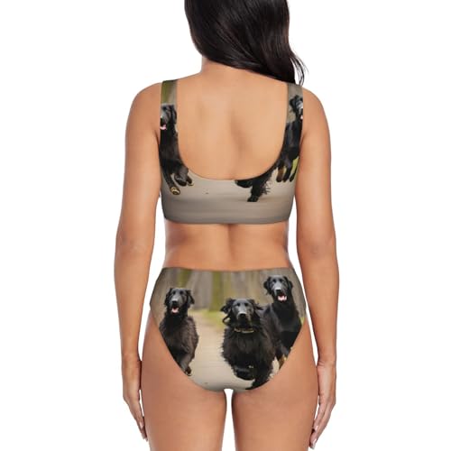 Chic Trotting Flat Coated Retrievers Paw Print Cross Strap V Neck Bikini Set for Women,Trendy Beachwear Swimwear3