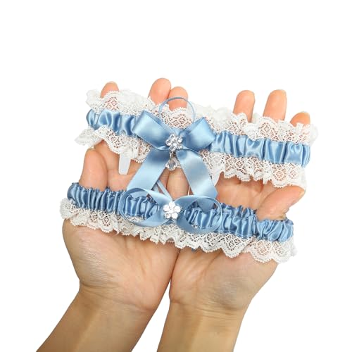 Image of wedding garter set women lace Bridal garter sets including keepsake garter and toss garter