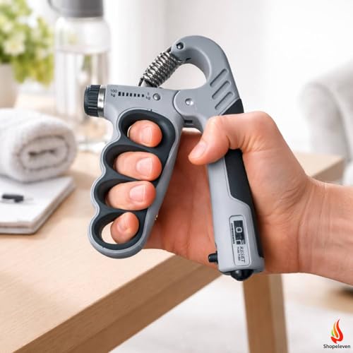 Image of 5KG To 100KG Weight Adjustable Hight Quality Hand Gripper for Men & Women |Hand Grip|Finger Exerciser|Power Gripper|Hand Exerciser Equipment|Hand Strengtheners with Counter 4 hole finger gripper (Grey)