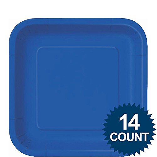 Image of Royal Blue Solid Square Paper Dinner Plates - 9 inch (Pack of 14) - Elegant & Durable Plates for Parties, Weddings & Events