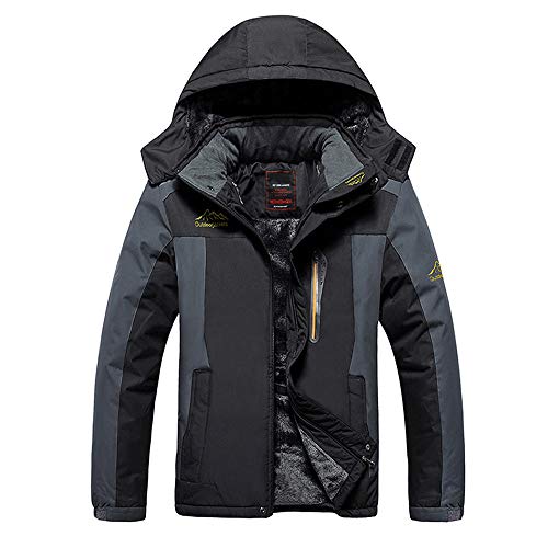 ZEVONDA Herren Winter wasserdichte Fleecejacke - Winddichte Warm Jacke Softshelljacke Outdoor Skijacke Wanderjacke mit Kapuze, Schwarz (Fleece)/EU 66,Brustumfang 62"(Etikett 9XL) Cover