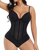 FeelinGirl Thong Shapewear Bodysuit for Women Backless Body Shaper Built-in Bra Waist Trainer V-Neck Jumpsuits Shaper