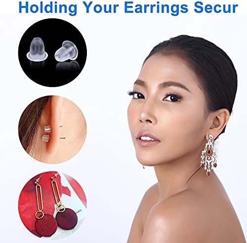Earring Backs Kit, 1040 Pcs/500 Pairs Earring Stopper Clear Earring Backs Rubber, Alloy Earring Backs Replacements with Box, 10 Styles Ear Stud Findings for Jewelry Making DIY