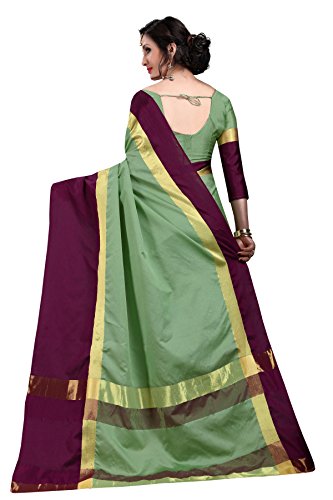 Image of PerfectBlue Women's with Blouse Piece Saree (VisvaVariation Lightgreenbrown Free Size)