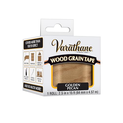 Varathane Wood Grain Tape | Mimics Real Wood Texture | Peel‑and‑Stick Application | Use on Trim, Furniture, Decor, or Conceal Damages | Golden Pecan | 2.5 in x 15 ft