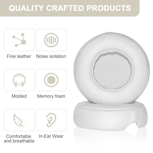 Almohadillas de repuesto Pro Ear Pads compatibles con auriculares Beats by Dr Dre Pro Detox, espuma viscoelástica, piel sintética suave (Blanco) miniatura 6