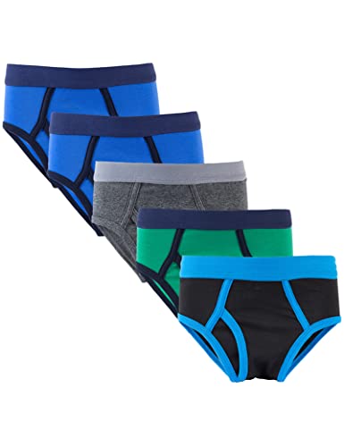 Kiench Jungen Slips Baumwolle Unterhosen Unifarben 5er-Pack See (Schwarz & Grün & Meliert Grau & 2 Saphirblau) EU Größe 146-158/10-11 Jahre Etikett L