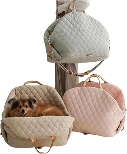 Rtwrsud ペットキャリーバッグ 移動可能な犬猫用キャリーバッグ 折りたたみ式ペットトートバッグ ペットバッグ 外出用バッグ 小型犬用抱っこ紐 小型犬用トートキャリー 跳ね出し防止 犬用ショルダーバッグ 小型犬用 避難用 (S,ベージュ)