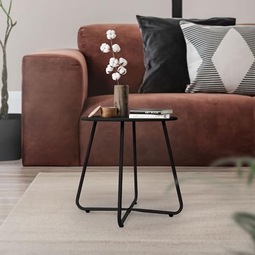 ML-Design Mesa Auxiliar Negra Ø 44,5 x 46 cm Mesita de Centro Redonda Pequeña de Acero para Interior o Exterior Estilo Moderno Industrial Mesilla Resistente para Jardín/Patio Velador Circular Ligero