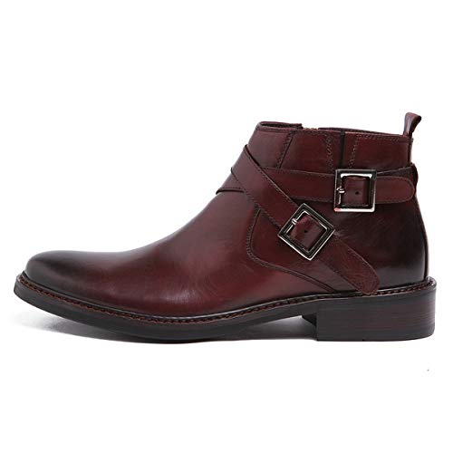 Ankle Boot for Men High Top Boot Slip On StyleGenuine Leather Side Zipper Pointed Toe Cross Monk Strap Buckle Decor2