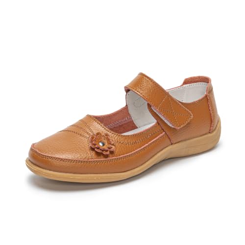 Image of Rusffes Womens Leather Mary Jane Shoes Orange Brown 6uk
