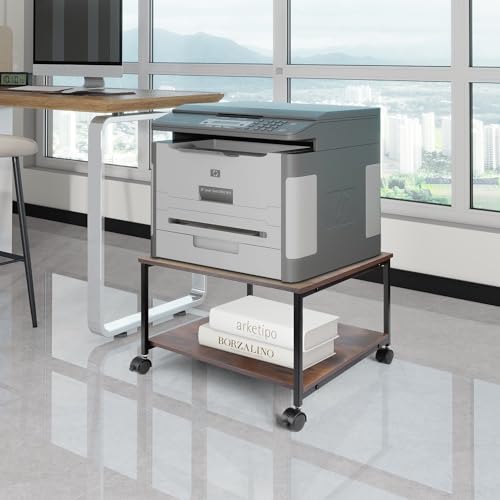 Image of EMERIT Printer Stand,19.5''x19.5''x12.8'' 2 Tier Large Printer Laser Table Heavy Duty Rolling Printer Cart with Wheels for Home Office -100 LBS Each Tier