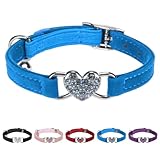 BINGPET BA3009 Soft Velvet Safe Cat Adjustable Collar with Crystal Heart Charm and Bells , Blue