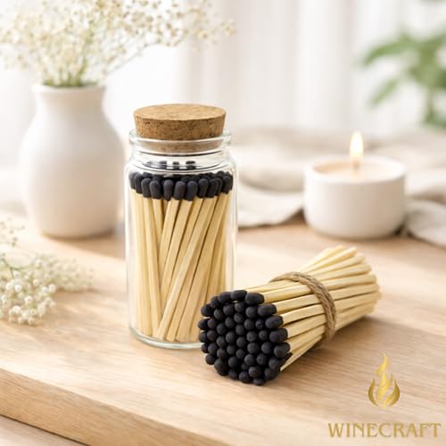 Image of 500 Count | 4 inch Black Matches | Strikers Included | Color Tip Wooden Match | Refill for Matchstick Jars, Candle Display, Holders & Bottles | 4 in inches Long