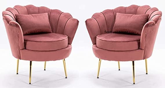 Image of Living Room Vintage Velvet Fabric Tub Armchairs with Metal Leg Armrests Lounge Comfortable Royal & Luxury (Coral, 1 Seater (Set of 2))