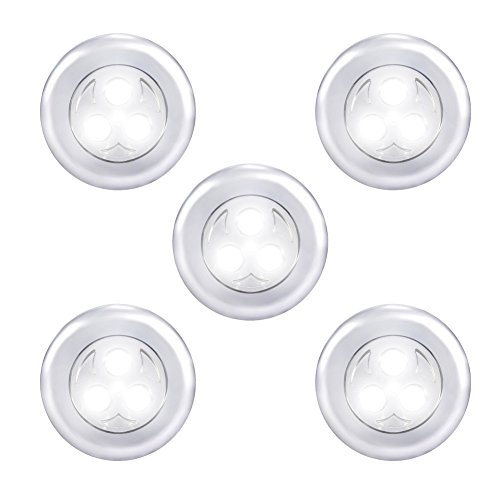 econoLED Activated, 5 Pack LED Battery-Powered Wireless Night Tap Touch Lamp Stick-on Push Safe Lights for Hallway Kitchen Bedroom Bathroom Closets Cabinets, White