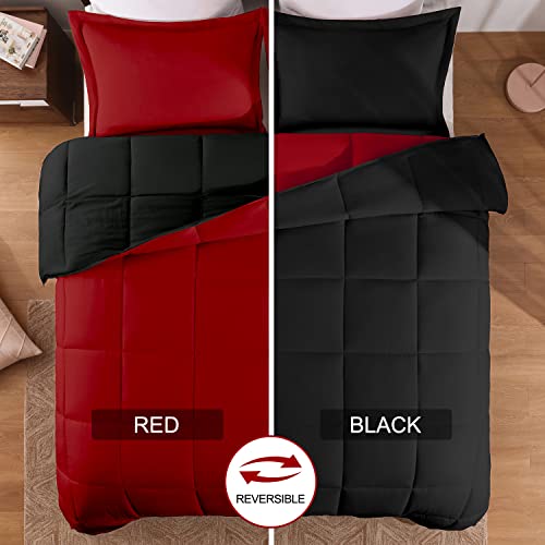Basic Beyond Red And Black Comforter Set Queen Size - Washed Microfiber Reversible Queen Bed Comforter Sets - 3 Pieces (1 Comforter + 2 Pillow Shams) #TOP1