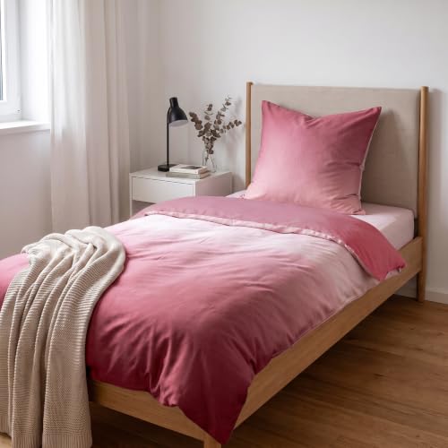 Soifox Bettwäsche 200x220 3 teilig Mikrofaser Rot-Rosa Farbverlauf – Ansicht 2