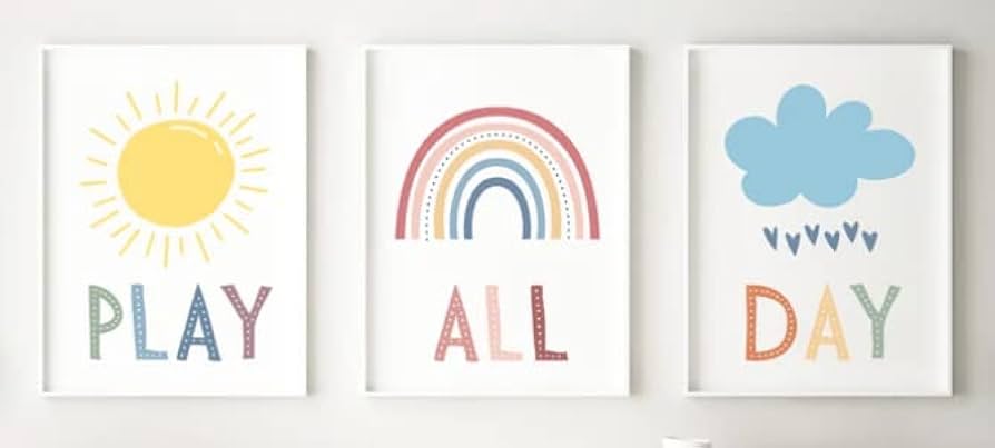 Amazon.com: Kids Wall Art, Playroom Wall Poster, Rainbow and Sunshine Retro Wall Art, Play All Day (Set of 3) - Unframed - Nursery, Kids Room, Classroom, Playroom Decor - 11x14 Poster Print - amazon-com-kids-wall-art-playroom-wall-poster-rainbow-and-sunshine-retro-wall-art-play-all-day-set-of-3-unframed-nursery-kids-room-classroom-playroom-decor-11x14-poster-print