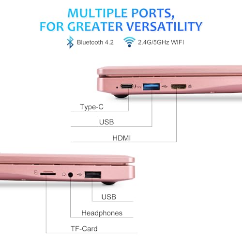 Image of Portable Mini Education Laptop Computer with in tel Celeron N4020 CPU 8GB RAM 128GB SSD HD IPS Screen, Laptop Computer for Learning, Office Work (Rose Gold, 8GB+128GB)