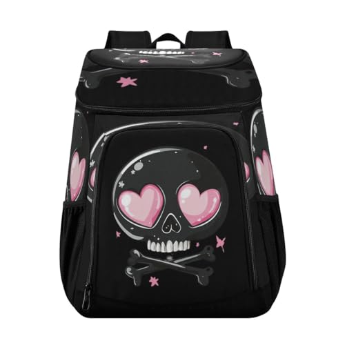 Skull Heart Black Cooler Backpack Leakproof Insulated Lunch Cooler Bag 30 Cans Camping Backpacks for Picnic Beach Road Trip