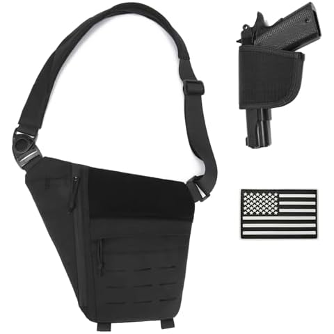 YASHALY Tactical Chest Bag Mens Concealed Carry Sling Backpack Pack Military CCW Anti-Thief Shoulder Sling Bag With Gun Holster Patch (Black) Cover