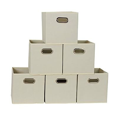 Household Essentials 82-1 Foldable Fabric Storage Bins | Set of 6 Cubby Cubes with Handles | Natural, 6 lbs