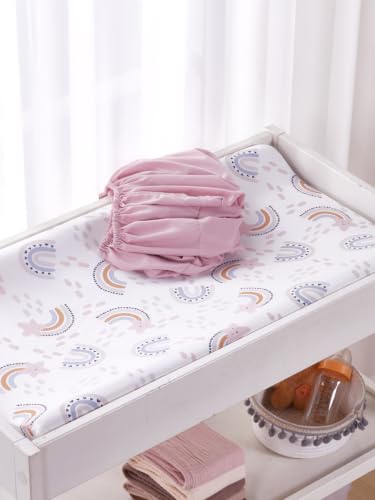Image of TILLYOU Changing Pad Cover Set in Soft Jersey Material - Fits 32 inch /34''x16 Contoured Pad for Babies, Rainbow Star