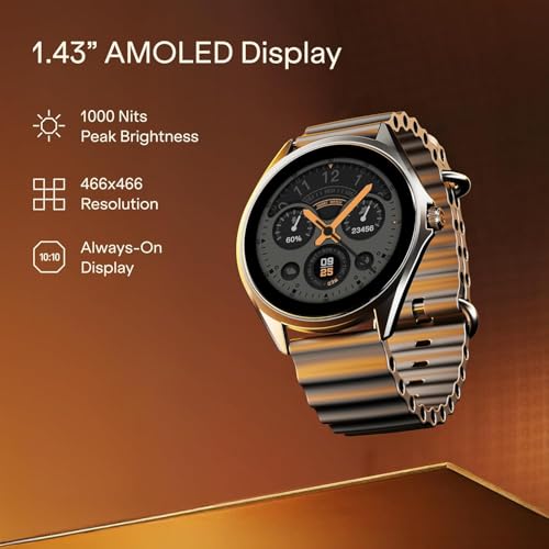 Image of boAt Ultima Aeris 1.43 inch AMOLED Display, 1000 nits Brightness, Ultra Slim 8mm Metal Build, IP68, Auto HR & SpO2 Monitoring, Sleep & Stress Tracking, Stylish Smartwatch for Men & Women (Active Black)