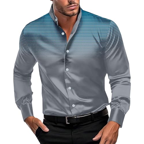 Camisa de vestir para hombre con botones 2024, polos navideños para hombre, elástico en cuatro direcciones, estampado de lunares, casual para uso diario, cuello mao, camisa de manga larga, camisas de