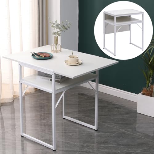 Homullel Drop Leaf Dining Table for Small Spaces, Folding Kitchen Table for Dining Room Dinette, Space Saving Extendable Butterfly Workstation Desk, Compact Foldable Gateleg Table (White)