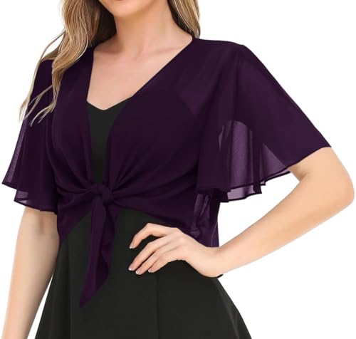 Image of Women's Solid Puff Sleeve Kimono Short Cardigan Loose Cover Up Casual Blouse Top Chiffon