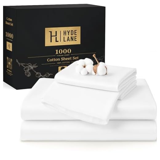 The Ultimate Guide to Dreamy Nights: The 15 Best High Thread Count Sheets for Ultimate Comfort Hyde Lane Luxury 1000 Thread Count 100% Cotton Sheets | Very Soft & Thick - Fits Upto 20" Mattress | Sateen Weave Bed Sheets 18" Deep Pocket- 4 PC Sheet Set (Natural White, Queen)