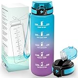 HoneyHolly Botella Agua 1,5L, Libre de BPA & Reutilizable, Cantimplora con Paja, con Marcador de Tiempo, Botella de Agua Deportiva, Prueba de Fugas, Cantimplora para Escuela, Senderismo, Fitness