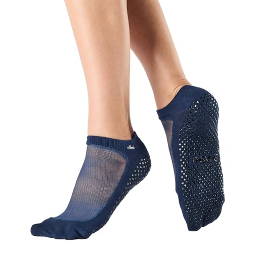 SHASHI Classic Mesh Socks - With Grip For Yoga - Non Slip - W/Storage Pouch Pilates Barre Workout Socks - For Women - Navy-Medium