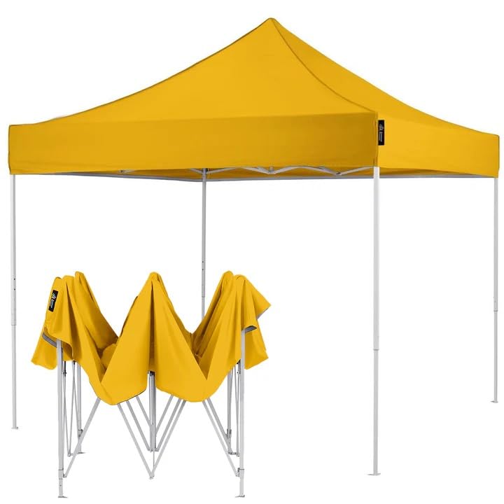 10X10 feet Heavy Duty Pop Up Foldable Canopy Tent with 4 Side Open, Gazebo Tent for Outdoor Garden,Event, Picnic, Lawn, Terrace & Promotional (21 Kg, Yellow)