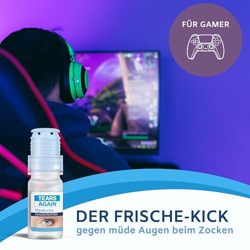 TEARS AGAIN Augentropfen gegen trockene Augen, Hyaluron 0,1% die Hilfe bei trockenen Augen, geröteten, gereizten oder juckenden Augen, 10 ml, ohne Konservierungsstoffe