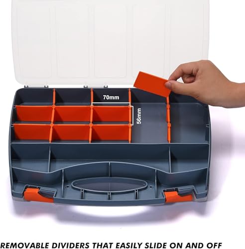GLIVE (LABEL) Double Side Tool Organizer, Hardware Storage Box Small Parts Organizer with Removable Dividers for Screws, Nuts, Nails, Bolts Professional Tool Storage Box