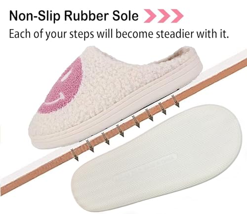 Retro Fuzzy Face Slippers for Women men， Womens Girls Cute Yellow the Lable Face House Slippers for Indoor Outdoor Pink/White/Black/Blue4