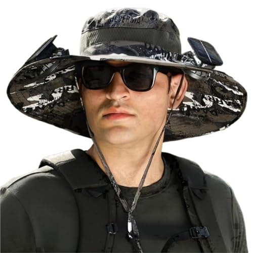 Chapeau d'extérieur ventilé pour randonnée et jardinage avec double ventilateur solaire
